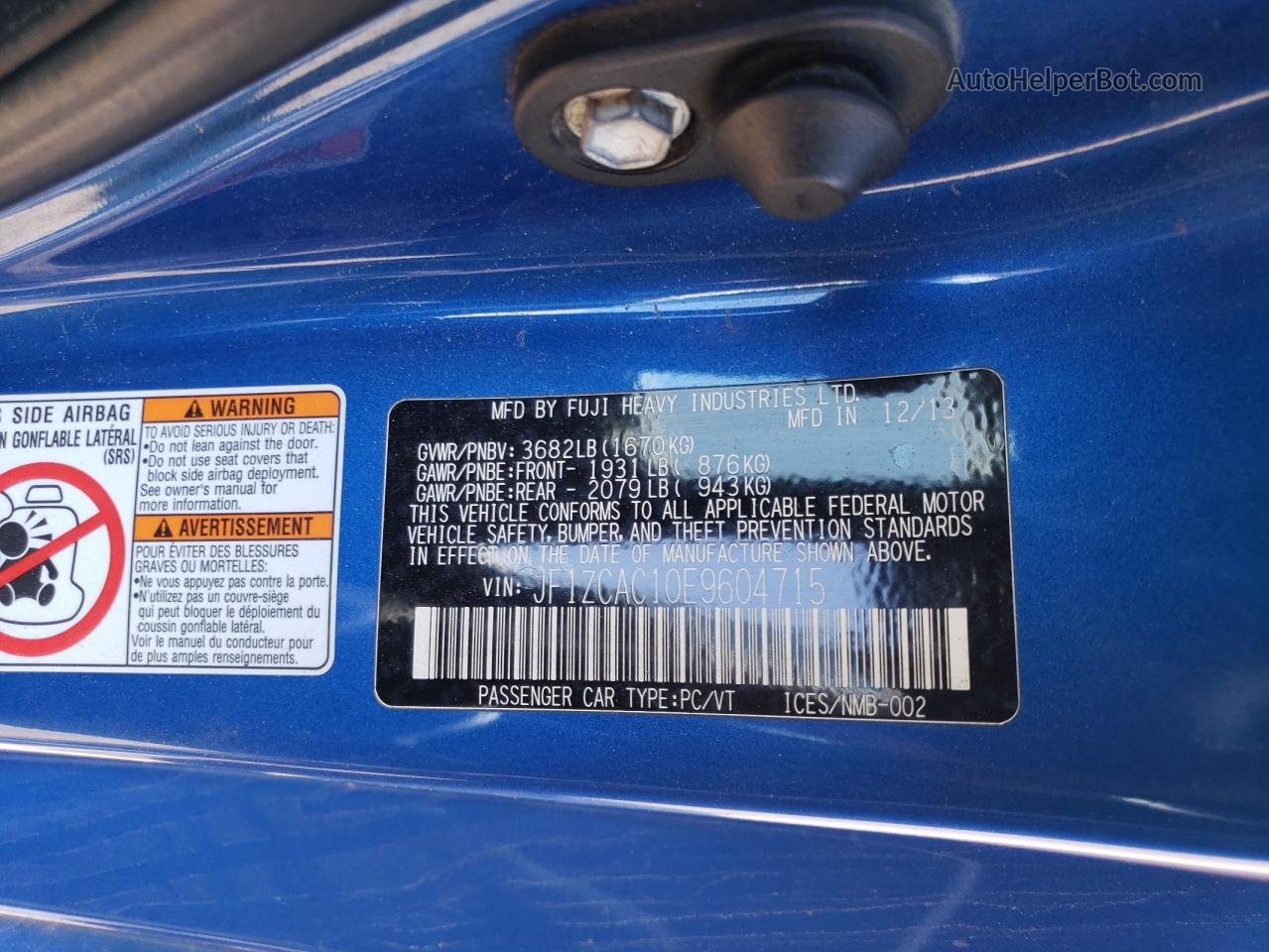 2014 Subaru Brz 2.0 Limited Blue vin: JF1ZCAC10E9604715