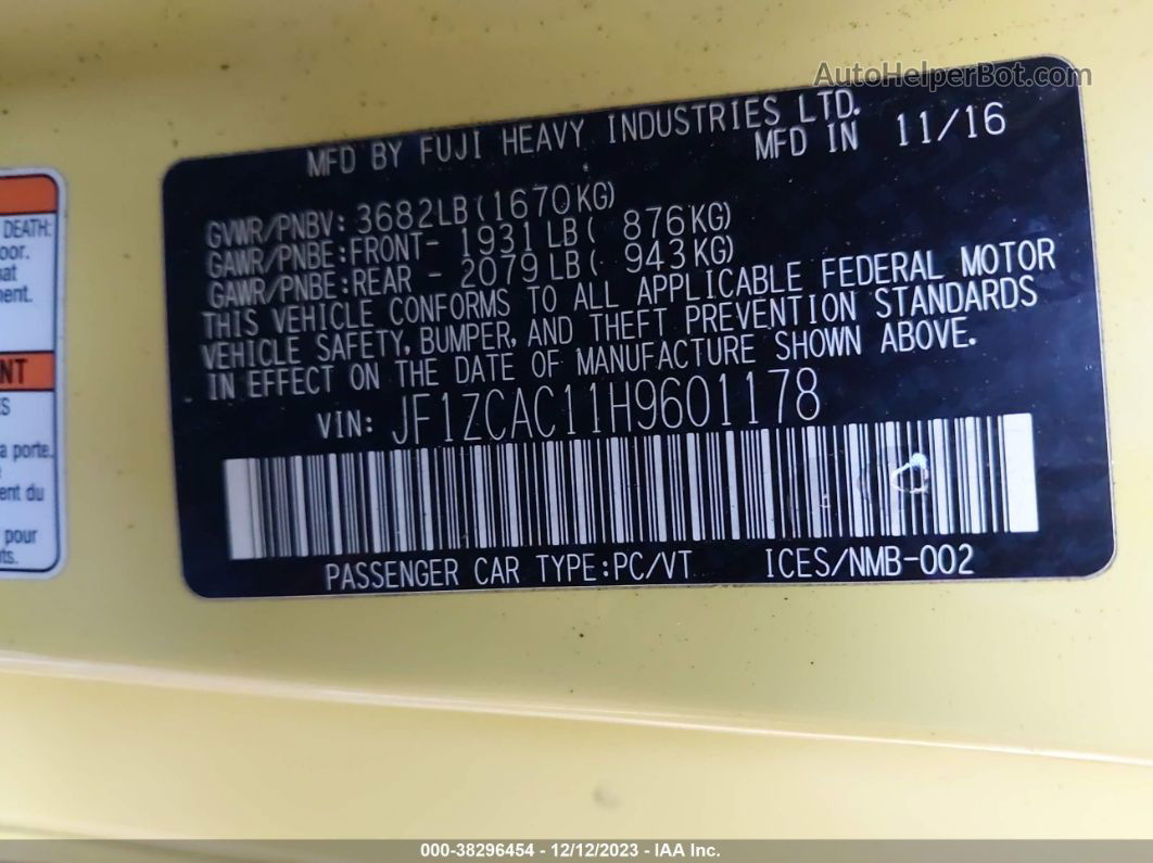 2017 Subaru Brz Series. Yellow Yellow vin: JF1ZCAC11H9601178