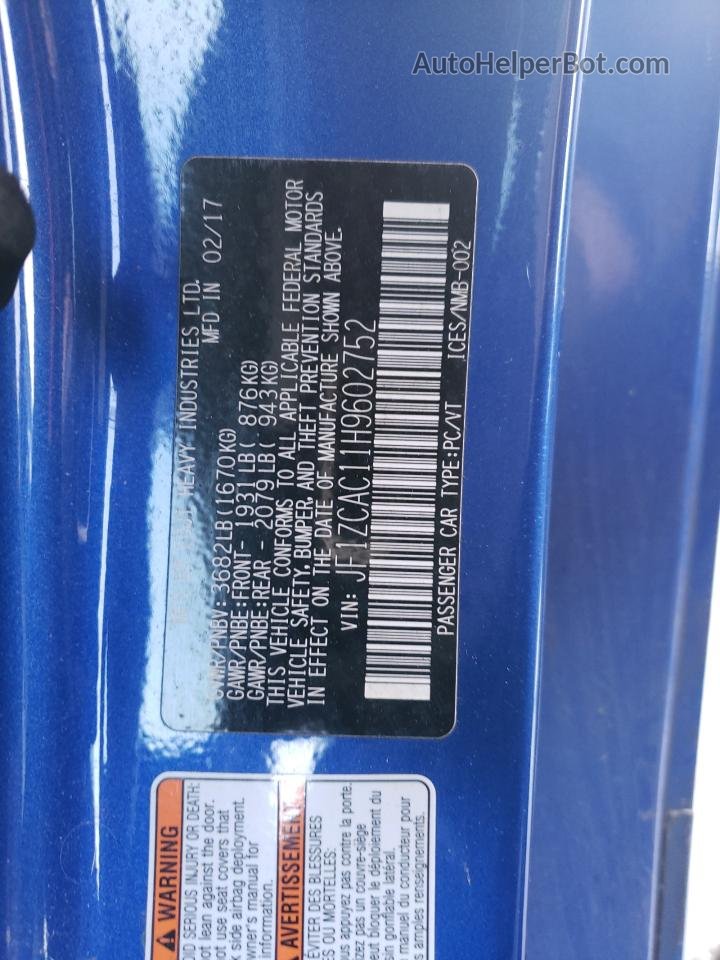 2017 Subaru Brz 2.0 Limited Blue vin: JF1ZCAC11H9602752