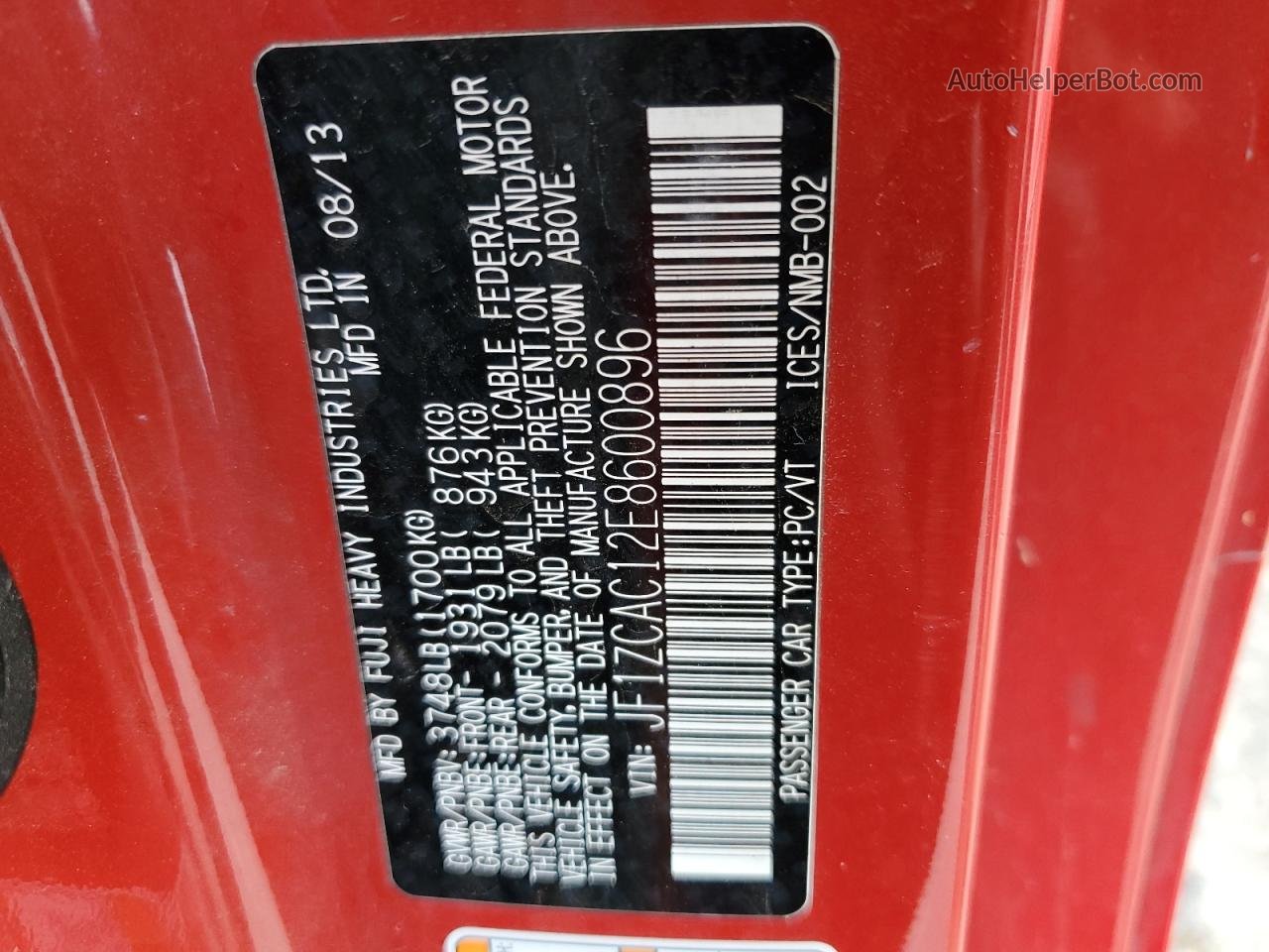 2014 Subaru Brz 2.0 Limited Красный vin: JF1ZCAC12E8600896