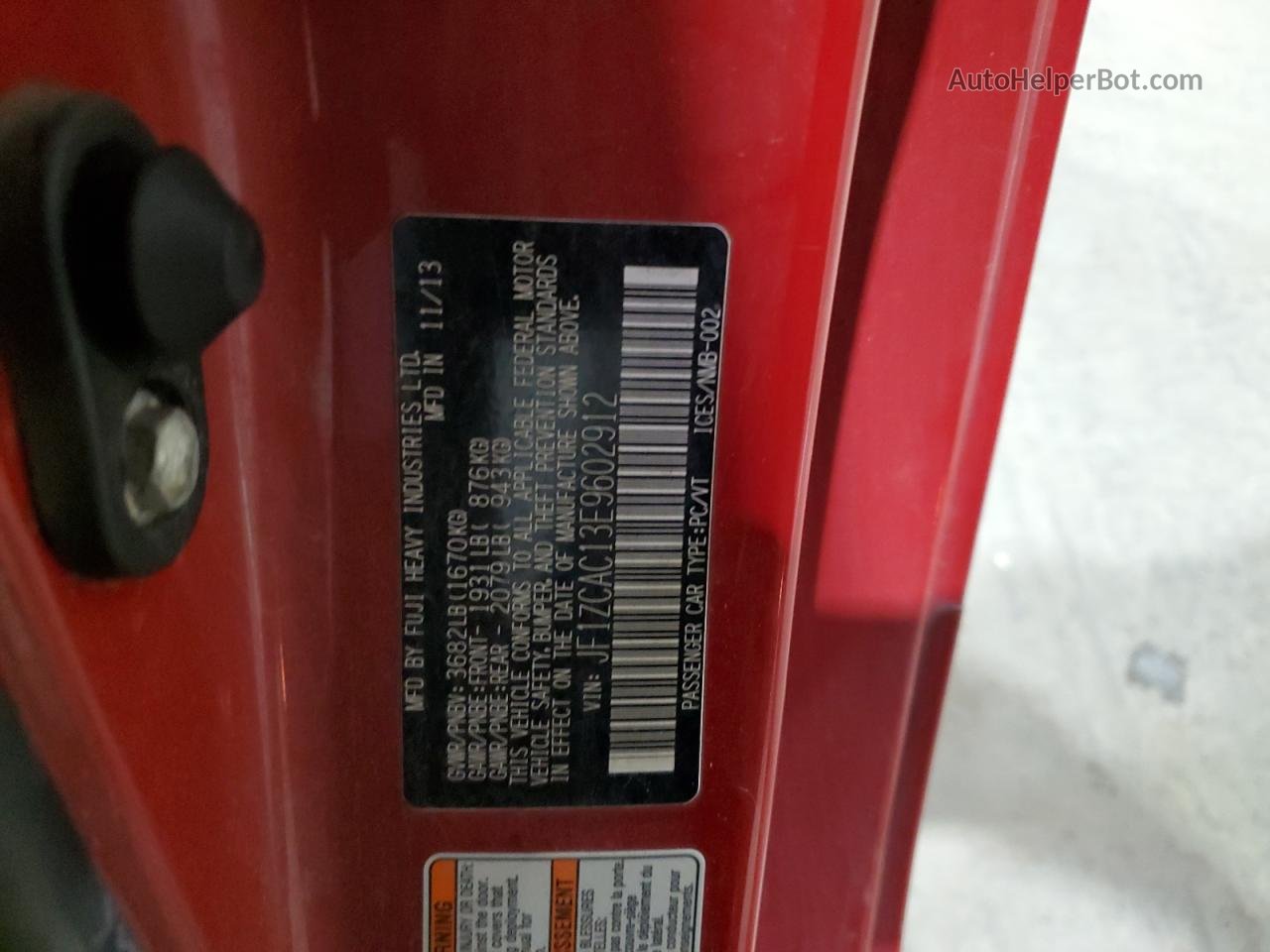 2014 Subaru Brz 2.0 Limited Красный vin: JF1ZCAC13E9602912