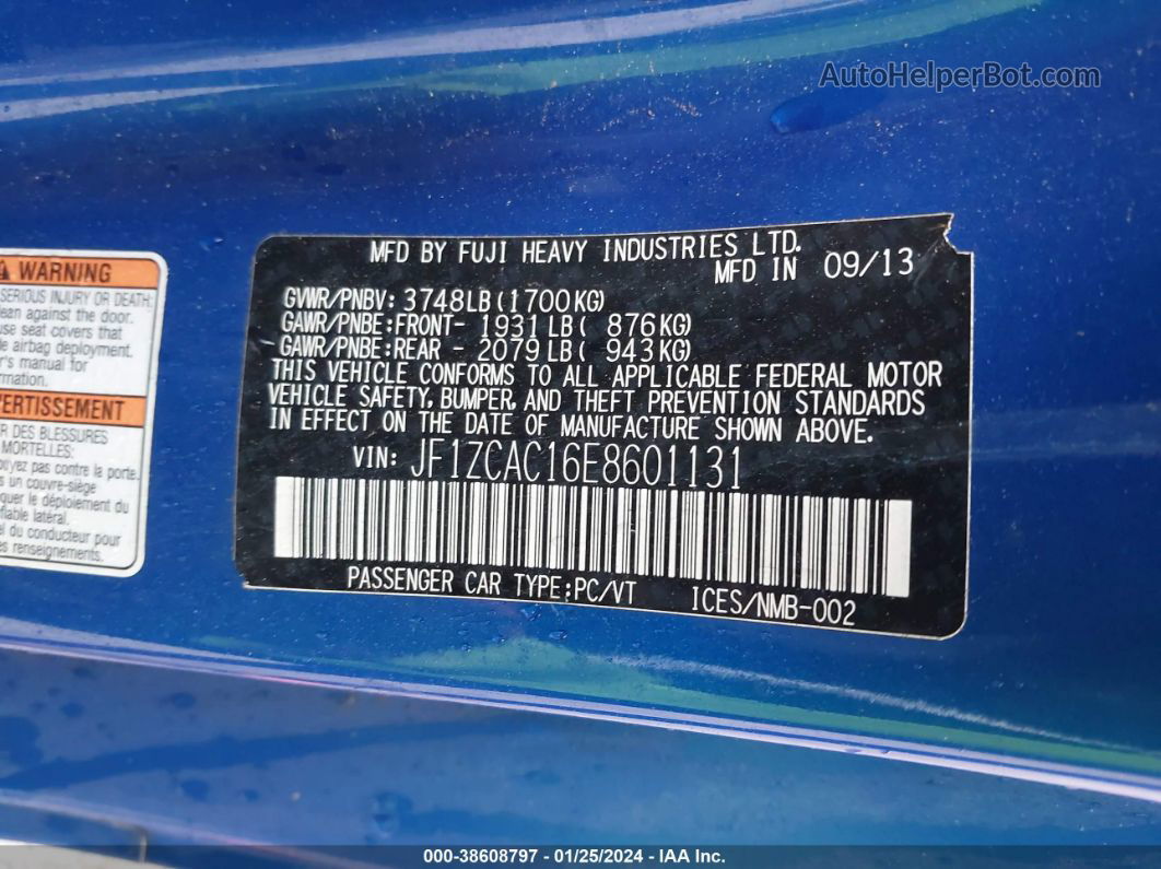 2014 Subaru Brz Limited Blue vin: JF1ZCAC16E8601131