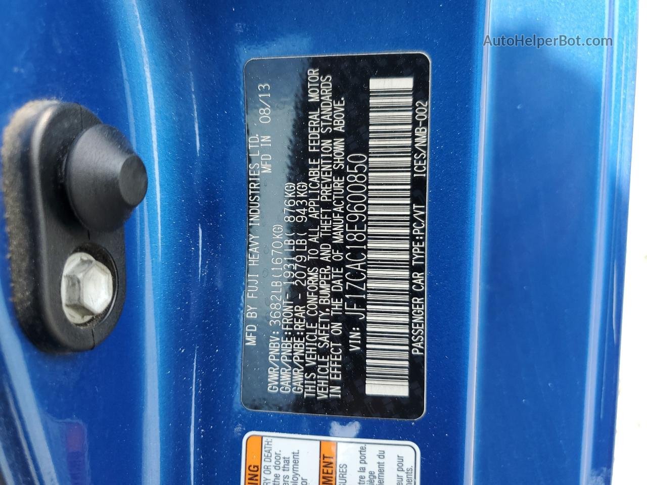 2014 Subaru Brz 2.0 Limited Синий vin: JF1ZCAC18E9600850
