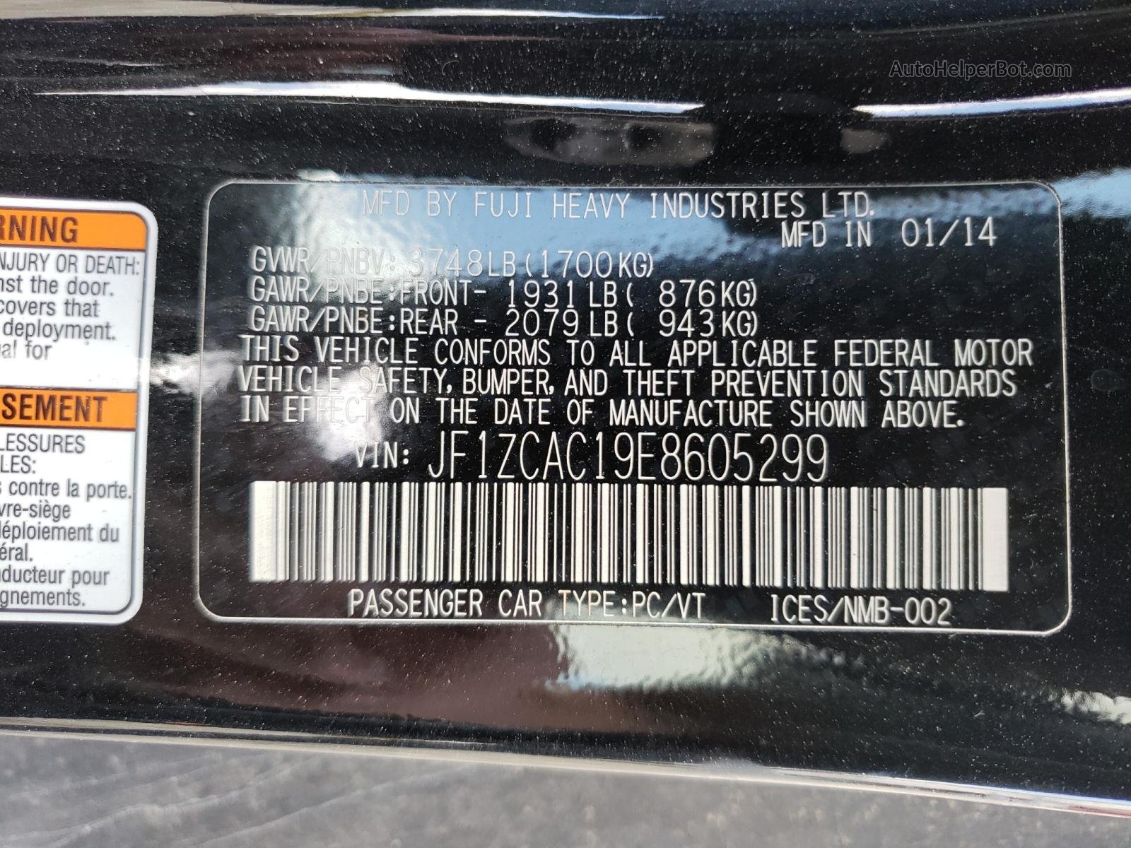 2014 Subaru Brz 2.0 Limited Black vin: JF1ZCAC19E8605299