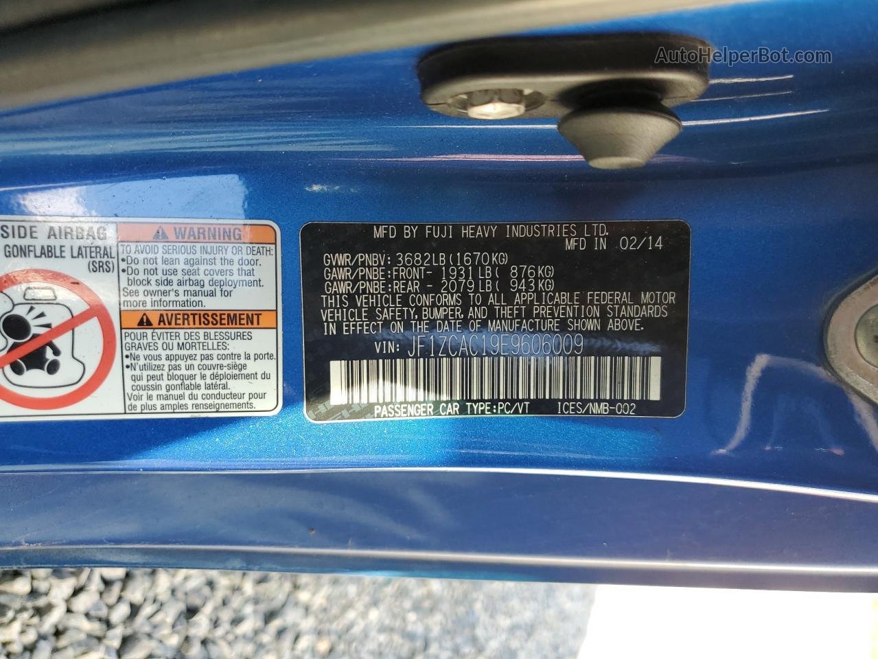 2014 Subaru Brz 2.0 Limited Синий vin: JF1ZCAC19E9606009