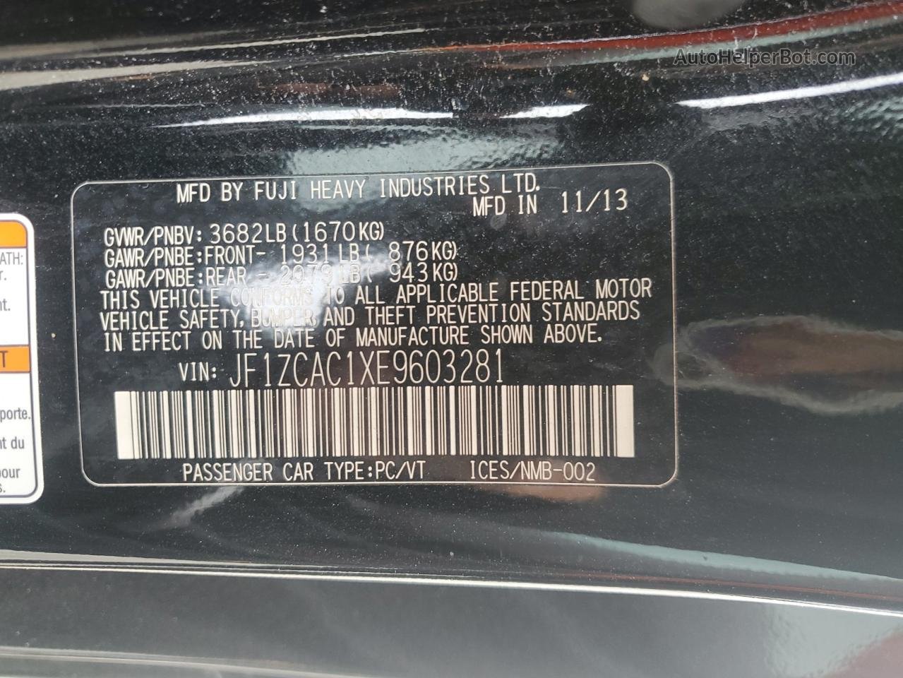 2014 Subaru Brz 2.0 Limited Черный vin: JF1ZCAC1XE9603281