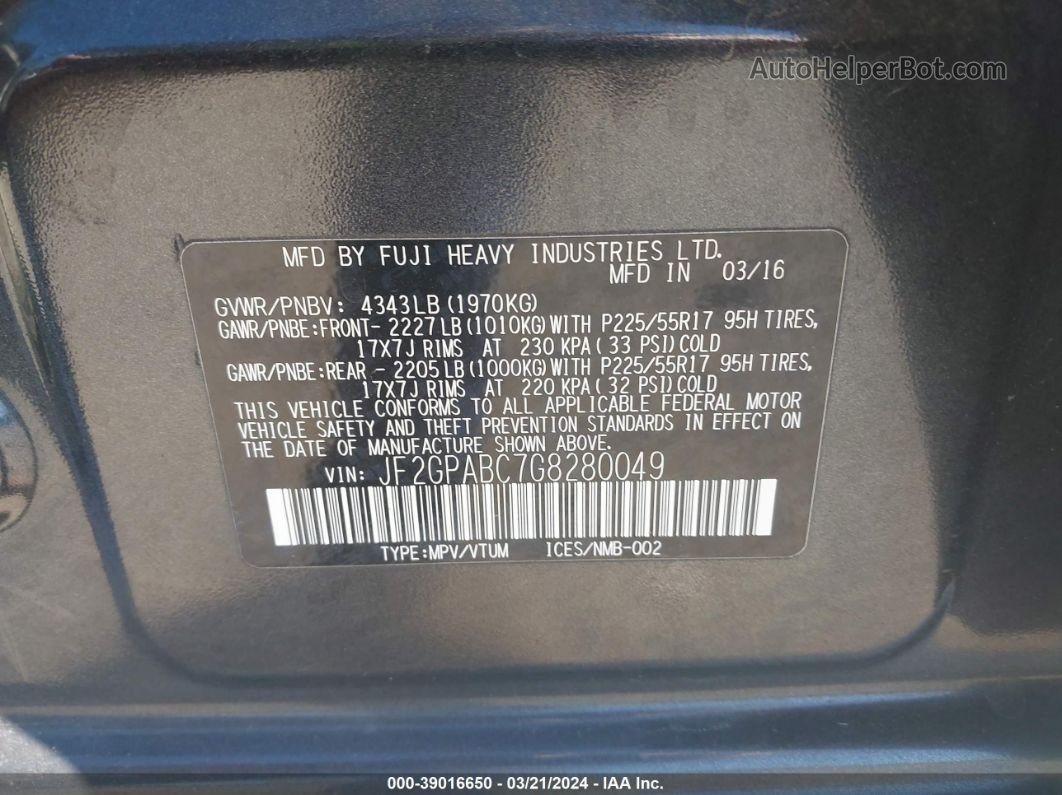 2016 Subaru Crosstrek 2.0i Premium Black vin: JF2GPABC7G8280049