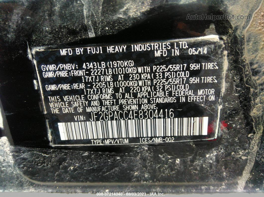 2014 Subaru Xv Crosstrek 2.0i Premium Black vin: JF2GPACC4E8304416