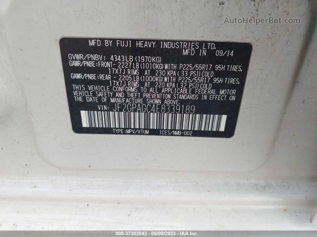 2014 Subaru Xv Crosstrek Limited Белый vin: JF2GPAGC4E8339189