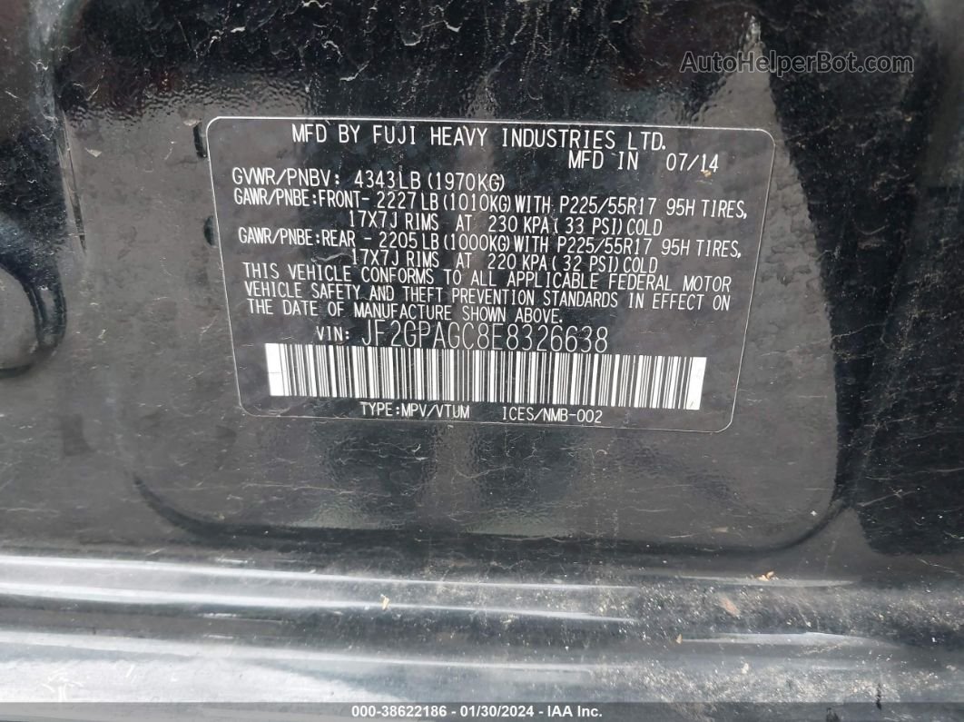2014 Subaru Xv Crosstrek 2.0i Limited Black vin: JF2GPAGC8E8326638