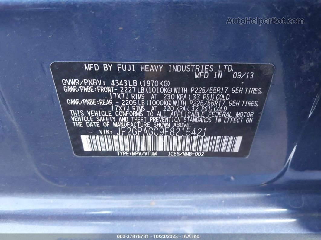 2014 Subaru Xv Crosstrek Limited Blue vin: JF2GPAGC9E8215421