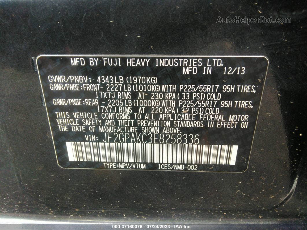 2014 Subaru Xv Crosstrek Limited Серый vin: JF2GPAKC3E8258336