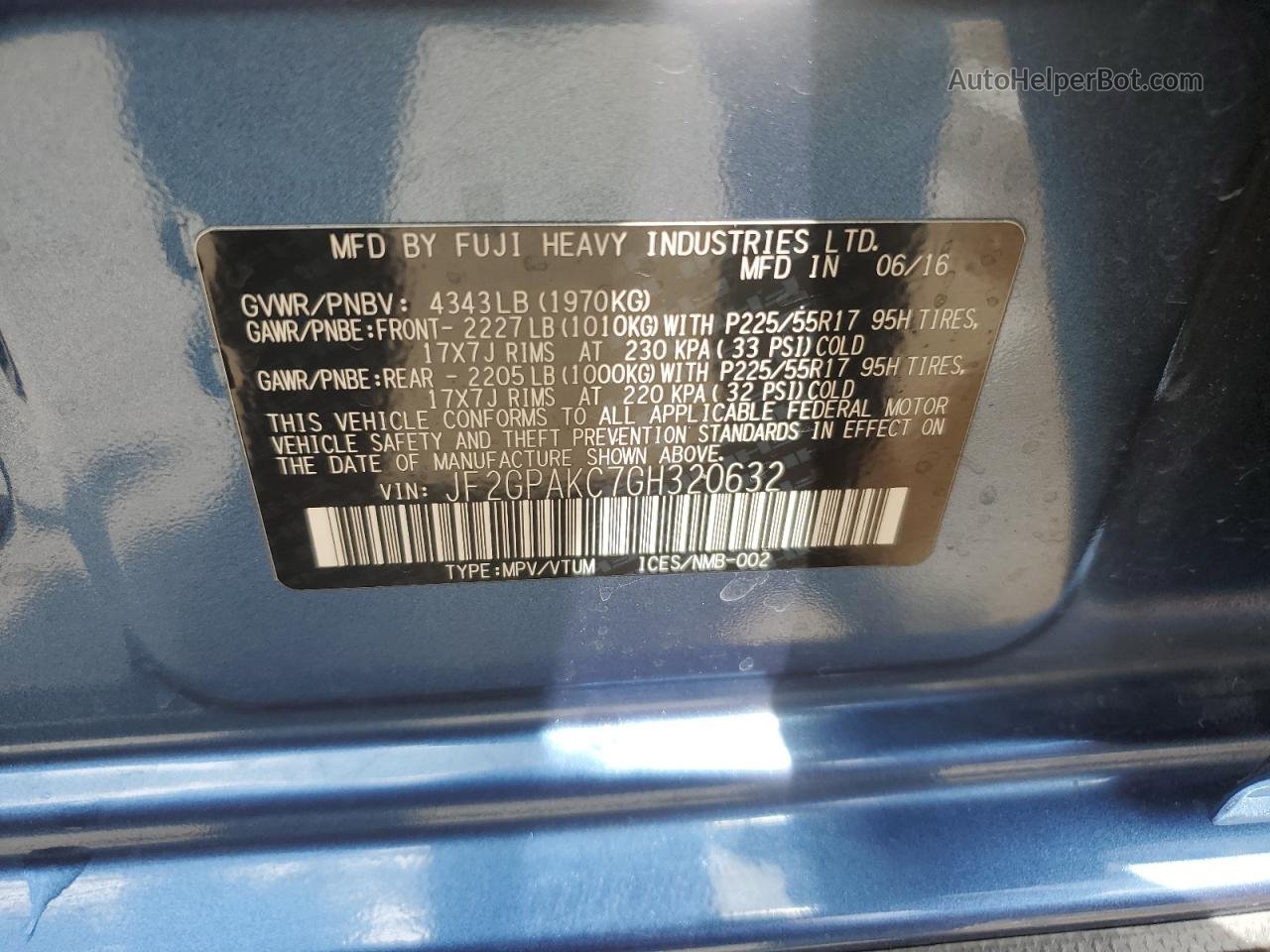 2016 Subaru Crosstrek Limited Blue vin: JF2GPAKC7GH320632