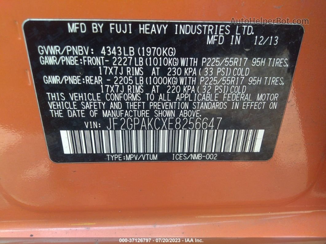 2014 Subaru Xv Crosstrek Limited Orange vin: JF2GPAKCXE8256647