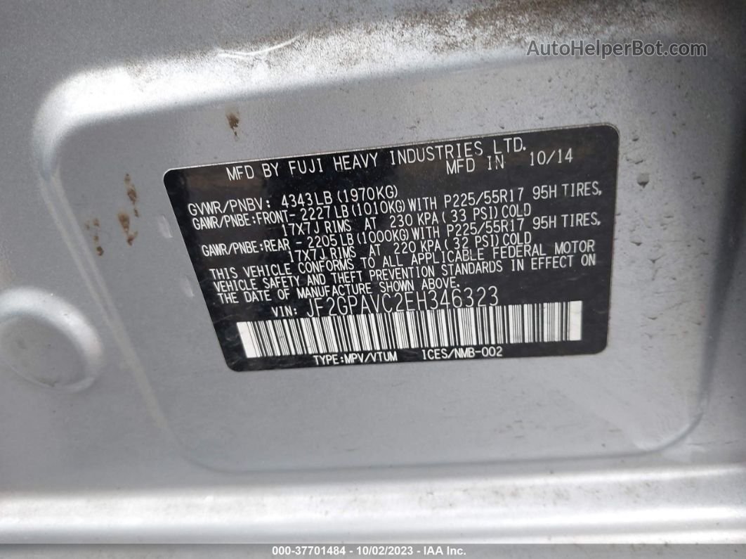 2014 Subaru Xv Crosstrek Premium Silver vin: JF2GPAVC2EH346323