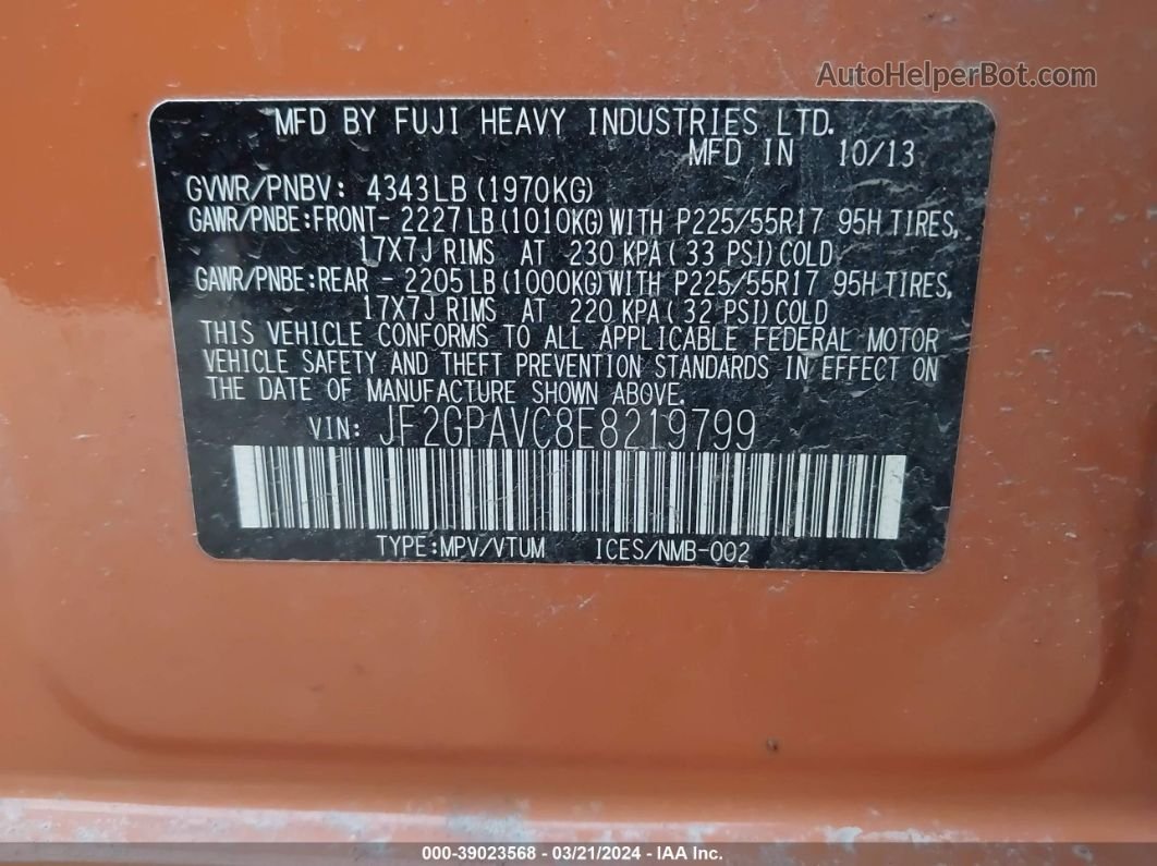 2014 Subaru Xv Crosstrek 2.0i Premium Orange vin: JF2GPAVC8E8219799