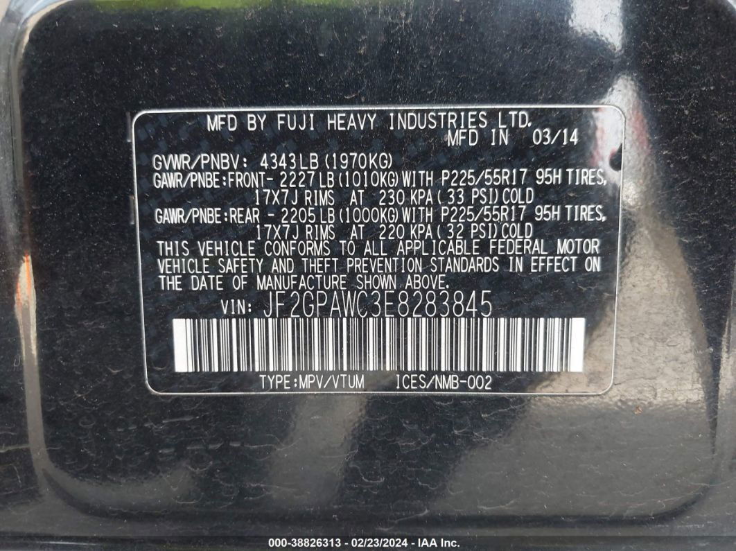 2014 Subaru Xv Crosstrek 2.0i Premium Black vin: JF2GPAWC3E8283845