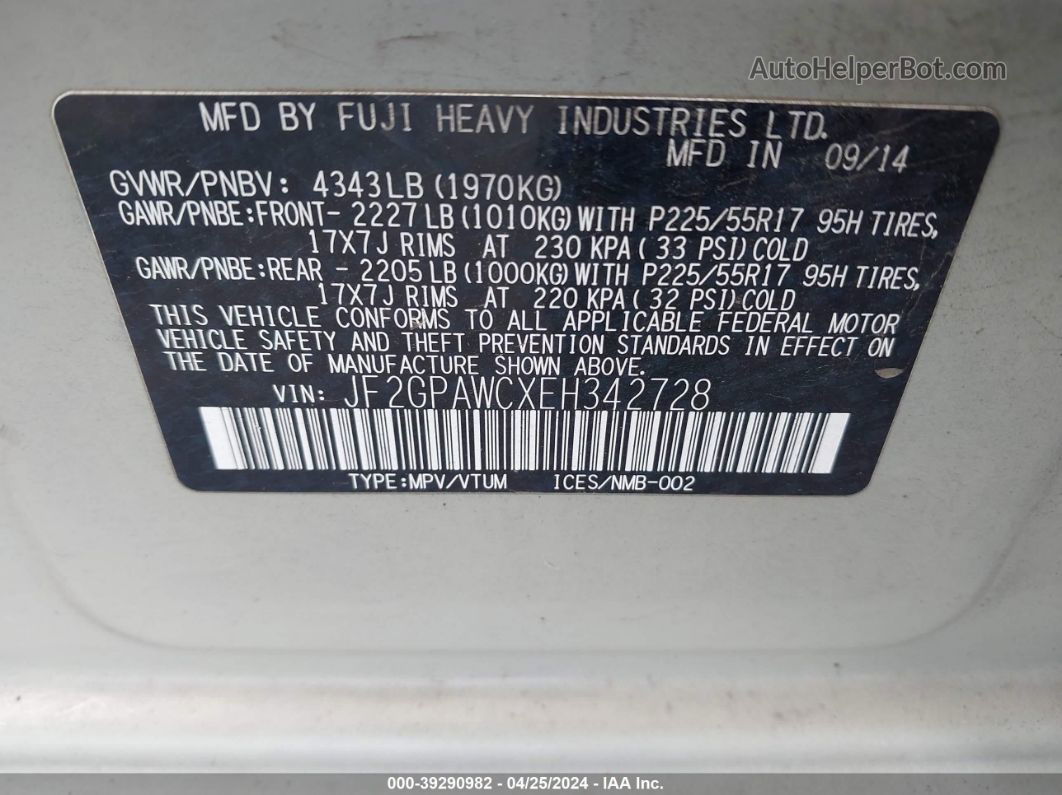 2014 Subaru Xv Crosstrek 2.0i Premium Бежевый vin: JF2GPAWCXEH342728