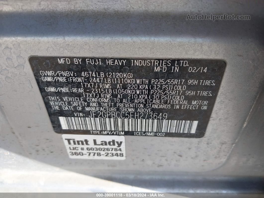 2014 Subaru Xv Crosstrek Hybrid 2.0i Silver vin: JF2GPBCC5EH273649