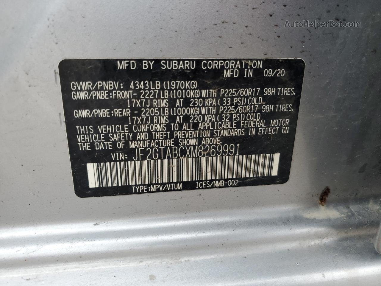 2021 Subaru Crosstrek  Silver vin: JF2GTABCXM8269991