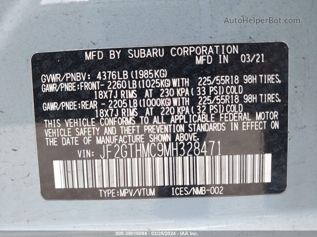 2021 Subaru Crosstrek Limited Light Blue vin: JF2GTHMC9MH328471