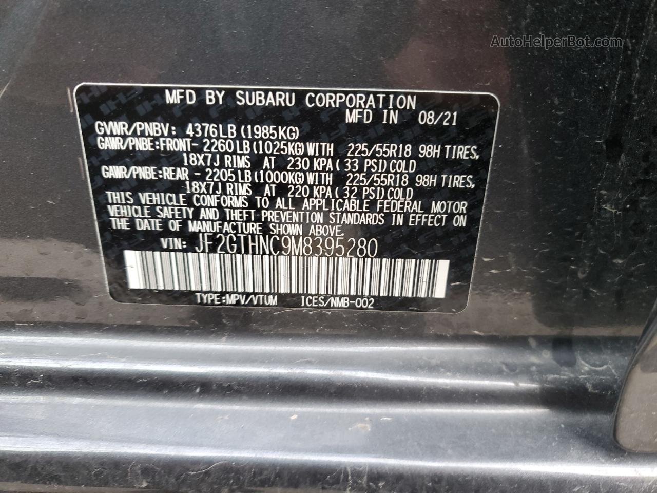 2021 Subaru Crosstrek Limited Gray vin: JF2GTHNC9M8395280
