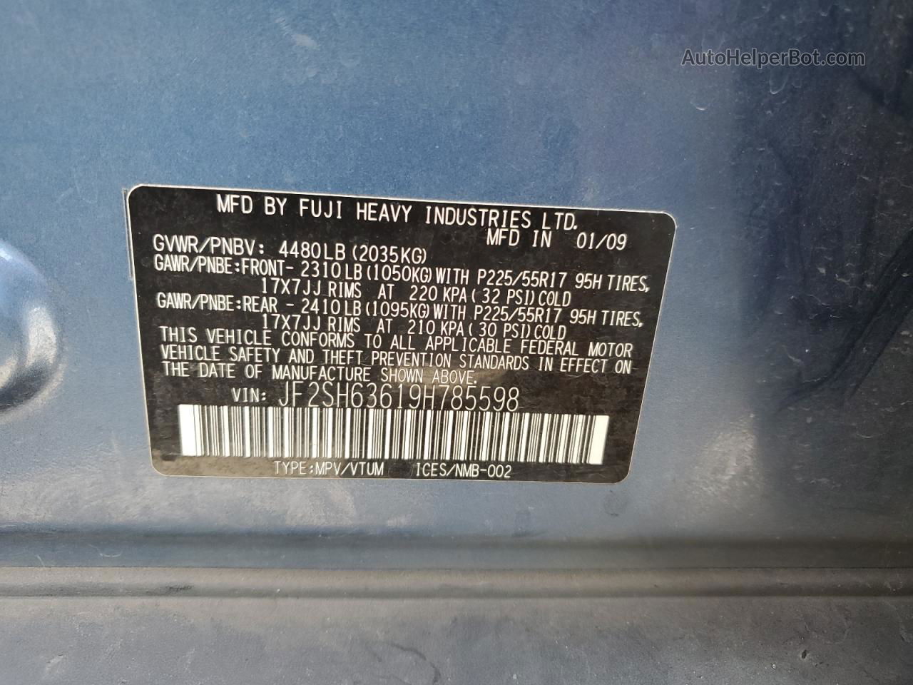 2009 Subaru Forester 2.5x Premium Blue vin: JF2SH63619H785598