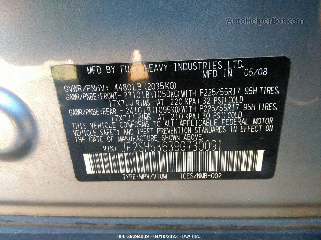 2009 Subaru Forester X W/prem/all-weather Silver vin: JF2SH63639G730091