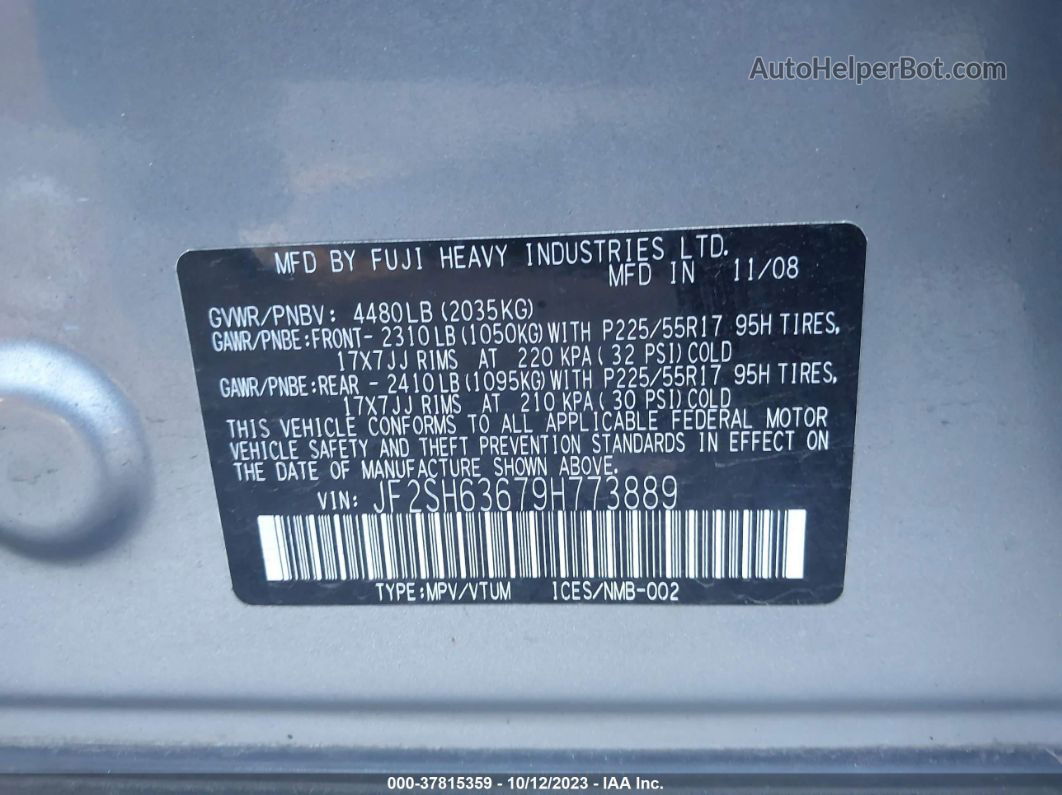 2009 Subaru Forester X W/prem/all-weather Серебряный vin: JF2SH63679H773889