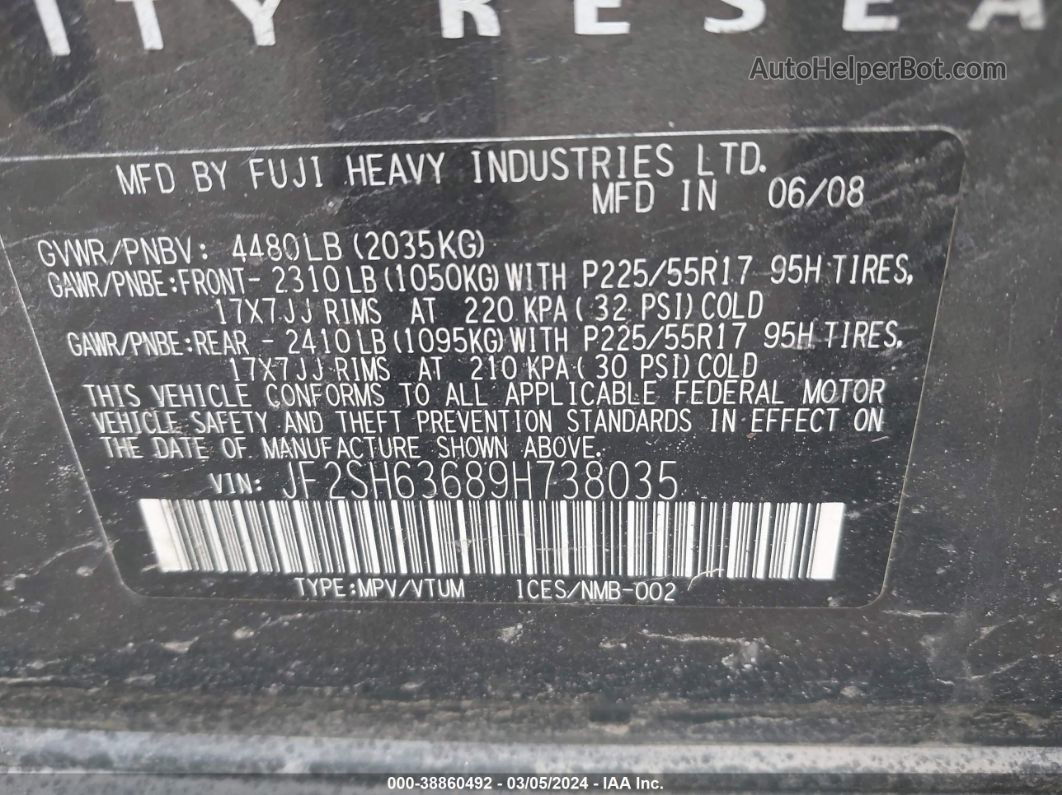 2009 Subaru Forester 2.5x Черный vin: JF2SH63689H738035