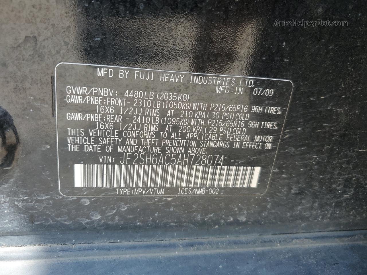 2010 Subaru Forester 2.5x Black vin: JF2SH6AC5AH728074