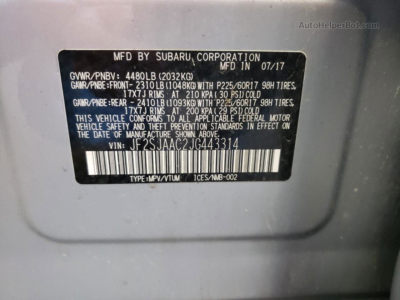2018 Subaru Forester 2.5i Silver vin: JF2SJAAC2JG443314