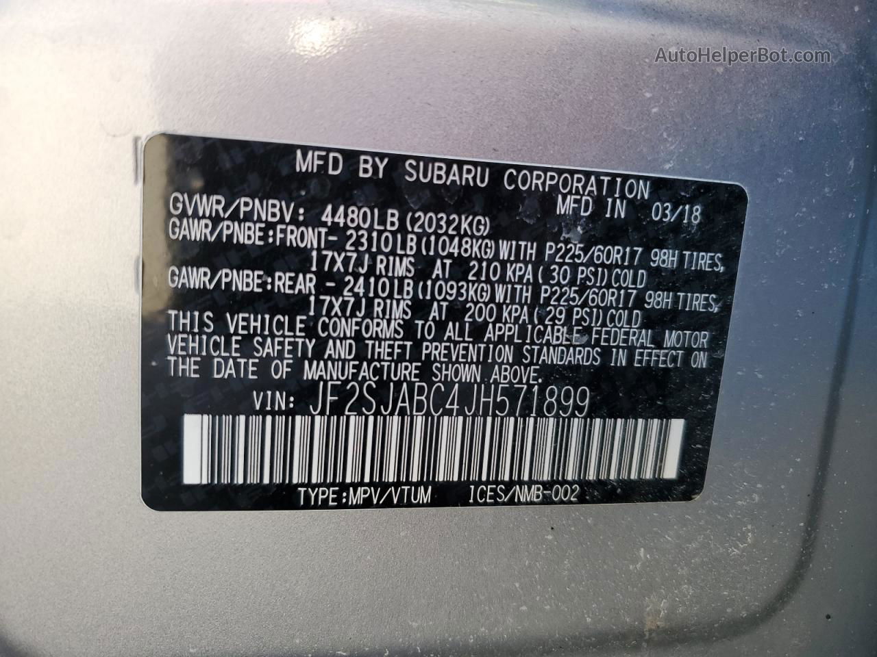 2018 Subaru Forester 2.5i Silver vin: JF2SJABC4JH571899