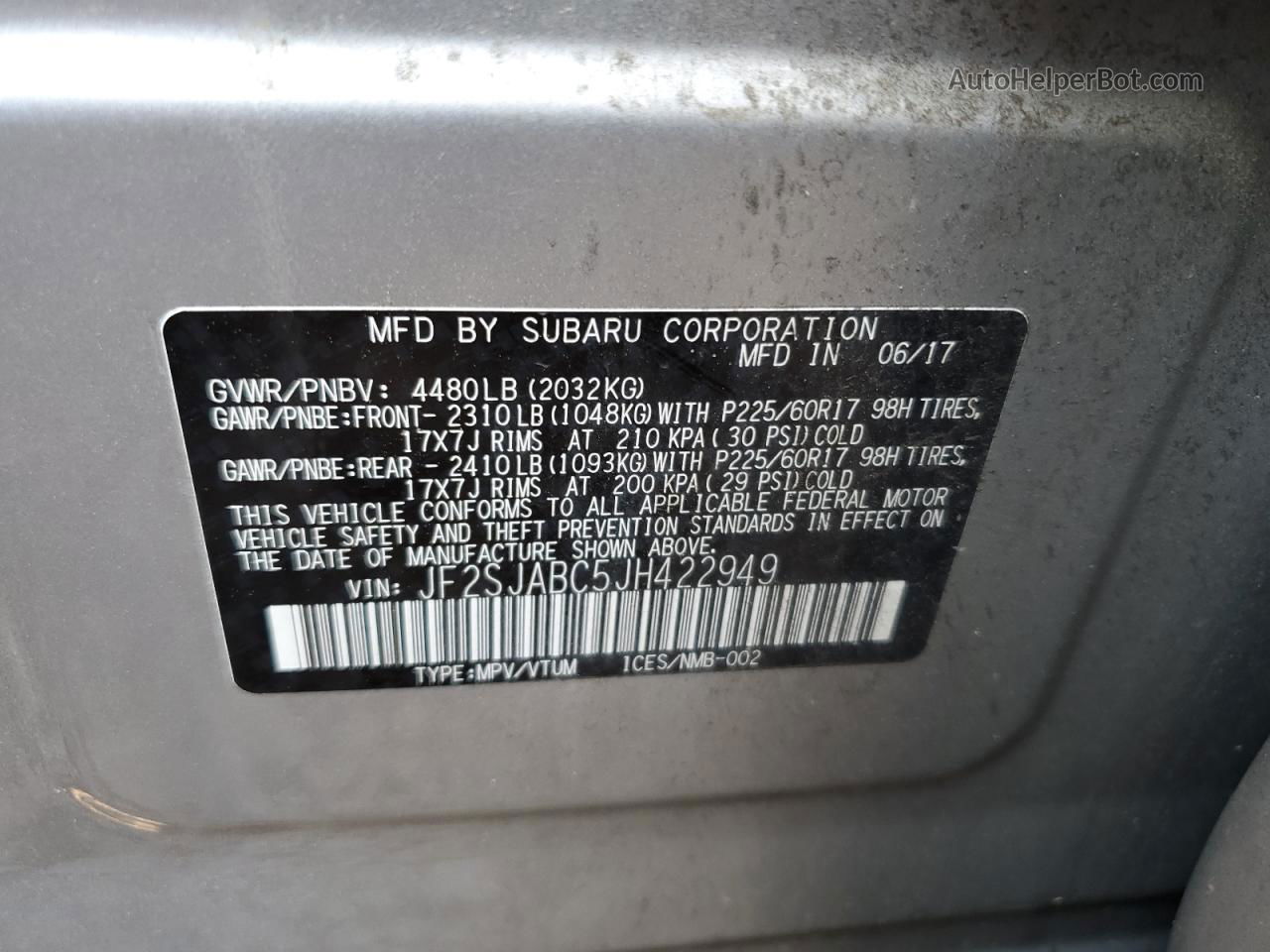 2018 Subaru Forester 2.5i Silver vin: JF2SJABC5JH422949