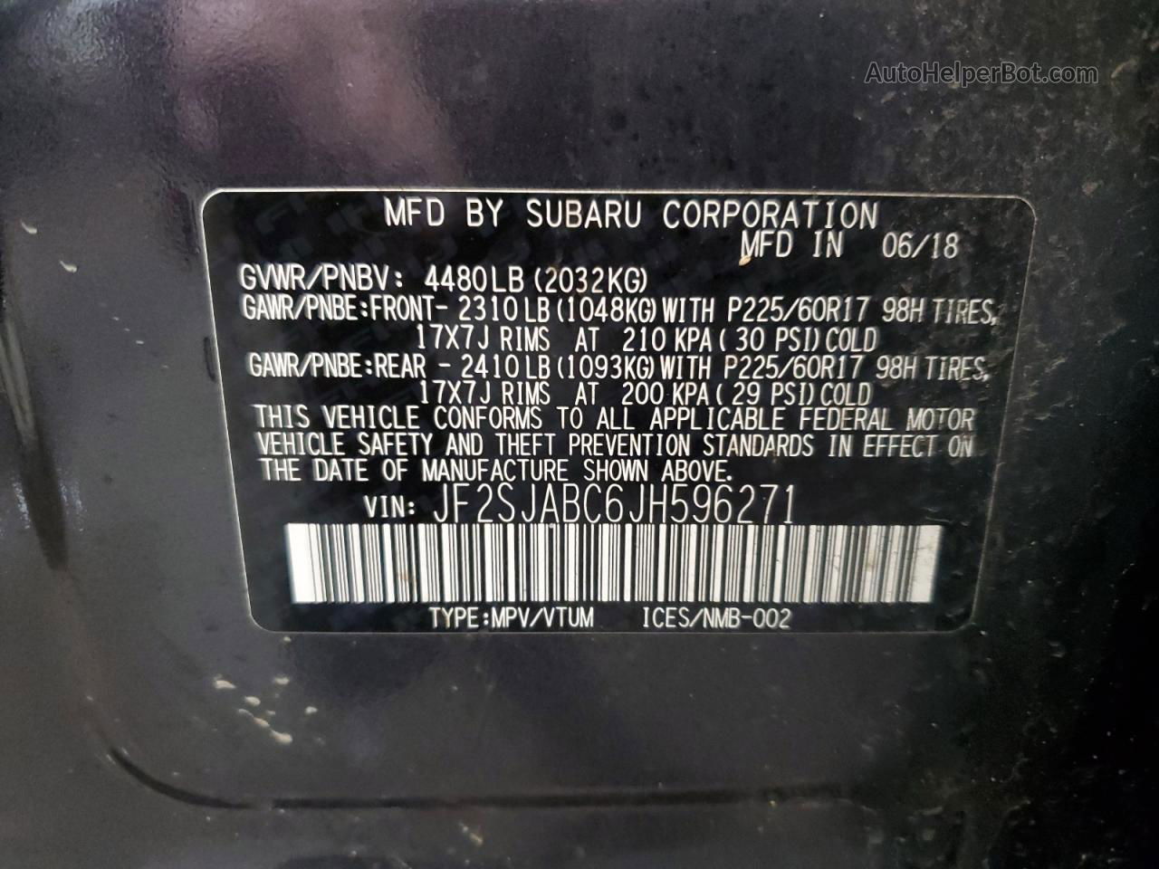 2018 Subaru Forester 2.5i Charcoal vin: JF2SJABC6JH596271