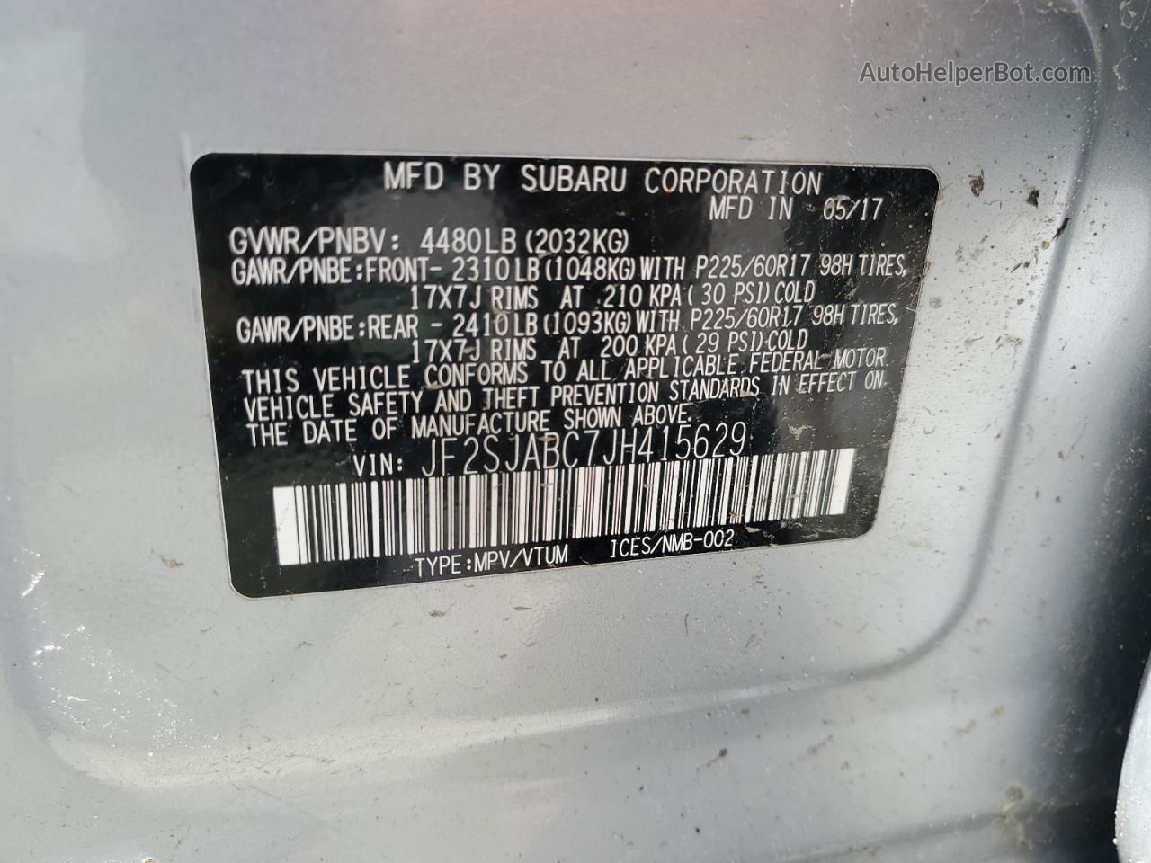 2018 Subaru Forester 2.5i Silver vin: JF2SJABC7JH415629