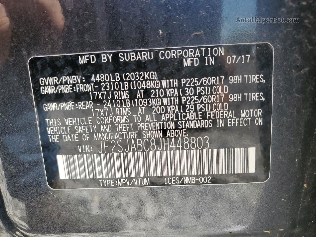 2018 Subaru Forester 2.5i Синий vin: JF2SJABC8JH448803