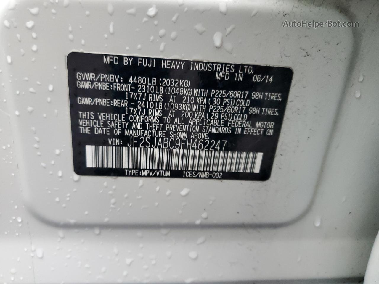 2015 Subaru Forester 2.5i White vin: JF2SJABC9FH462247