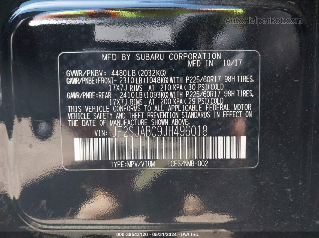 2018 Subaru Forester 2.5i Black vin: JF2SJABC9JH496018