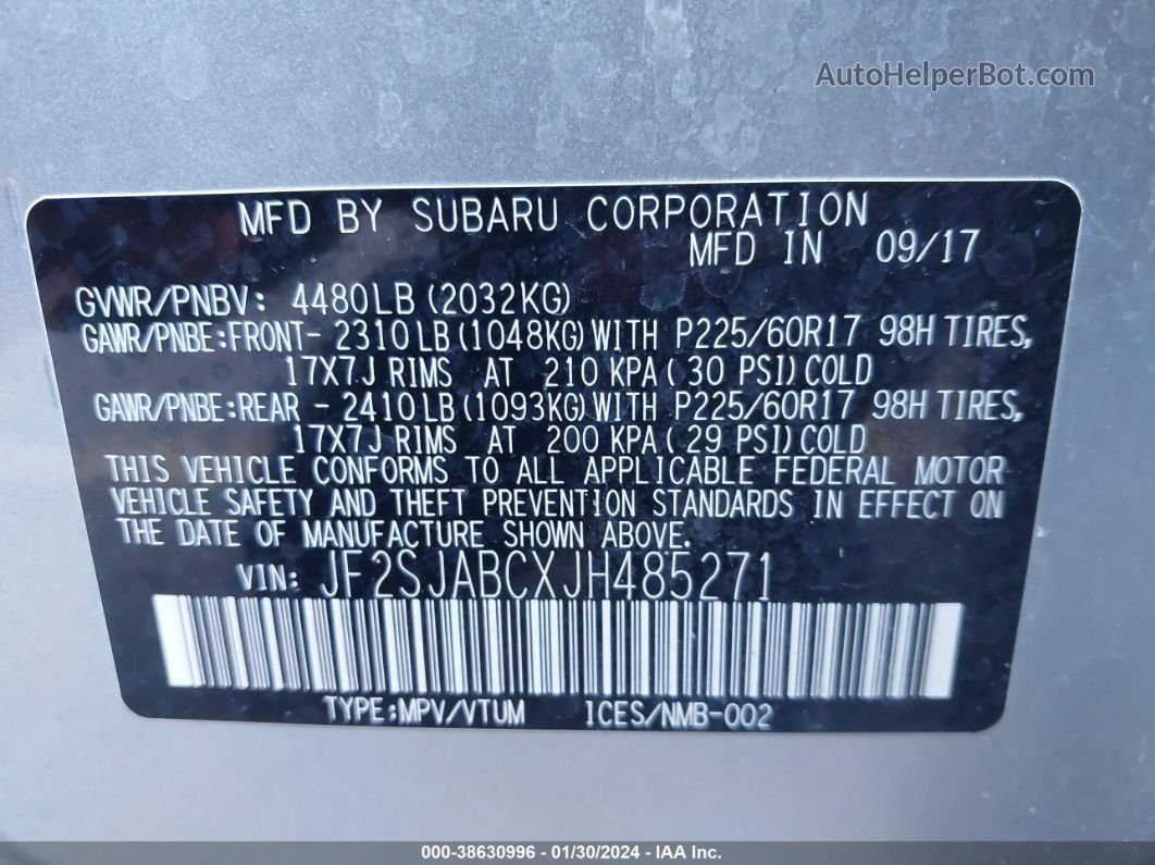 2018 Subaru Forester 2.5i Серебряный vin: JF2SJABCXJH485271