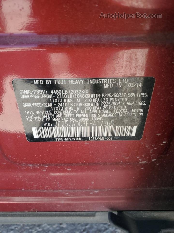 2015 Subaru Forester 2.5i Premium Бордовый vin: JF2SJADC3FH417365