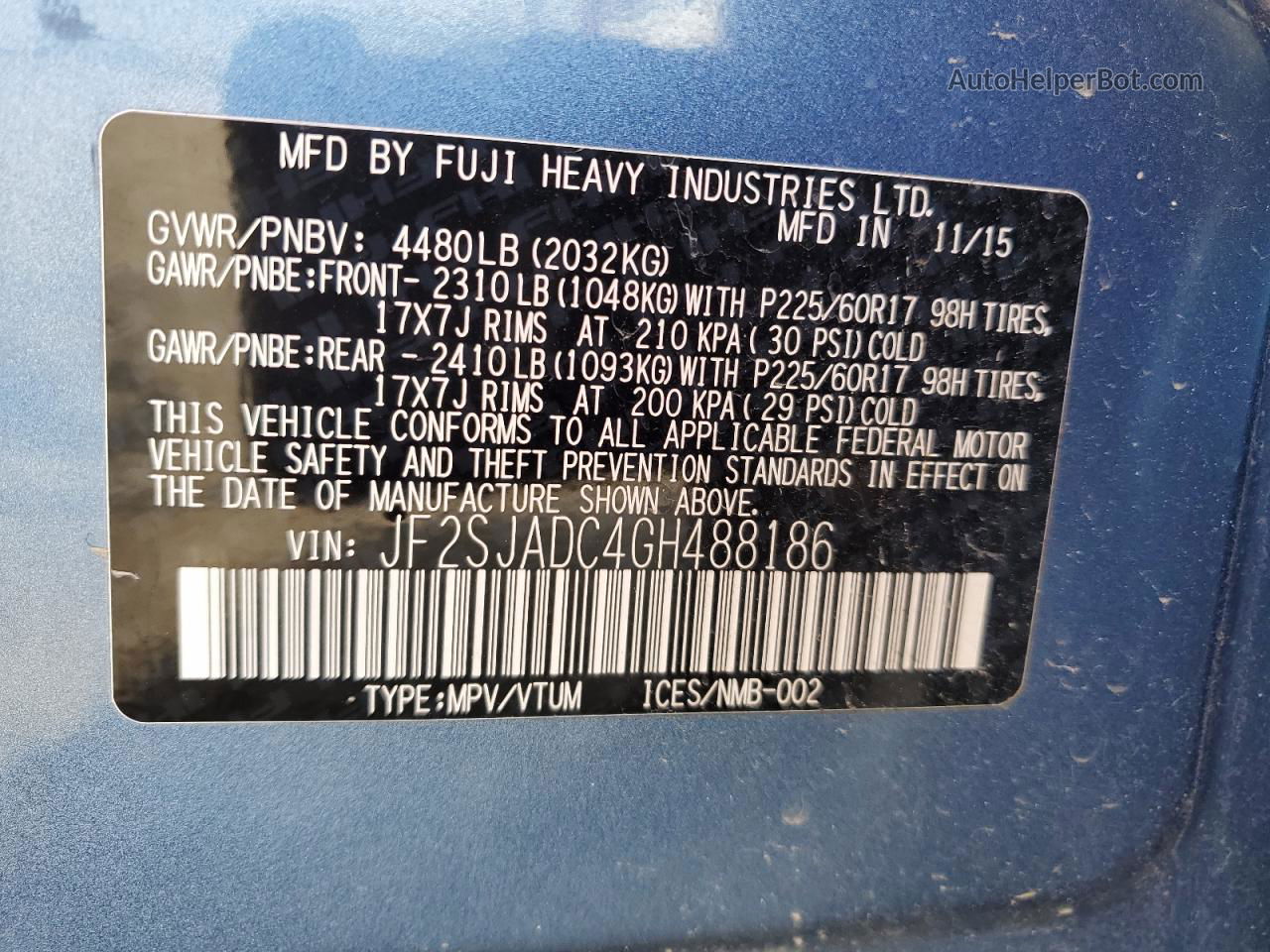 2016 Subaru Forester 2.5i Premium Blue vin: JF2SJADC4GH488186