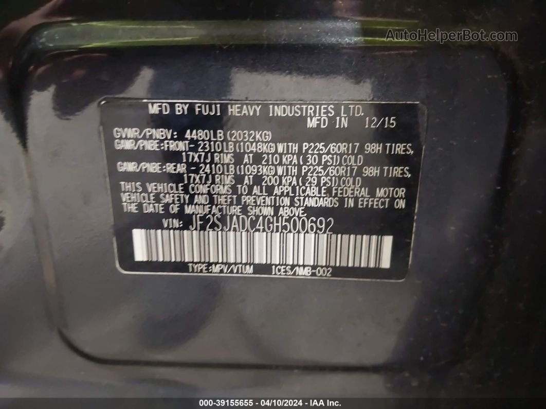 2016 Subaru Forester 2.5i Premium Черный vin: JF2SJADC4GH500692