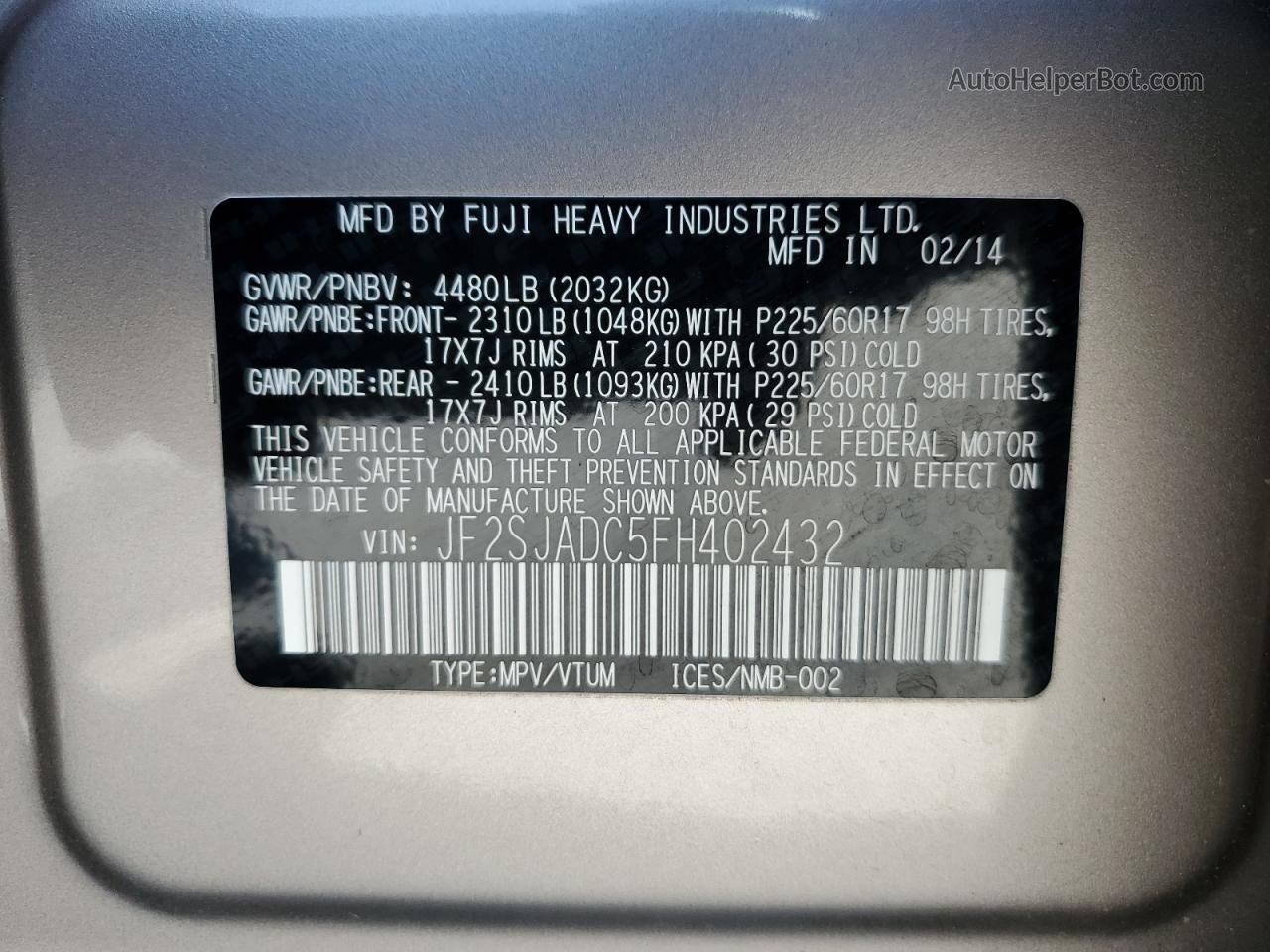 2015 Subaru Forester 2.5i Premium Tan vin: JF2SJADC5FH402432