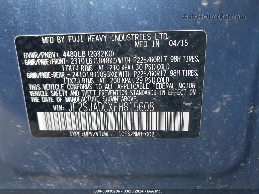2015 Subaru Forester 2.5i Premium Blue vin: JF2SJADCXFH815608