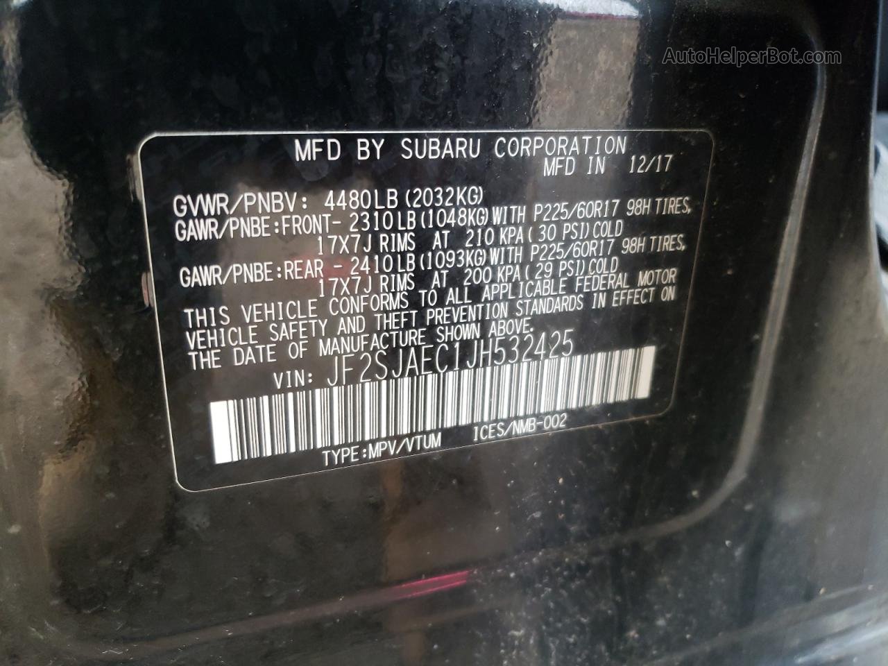 2018 Subaru Forester 2.5i Premium Черный vin: JF2SJAEC1JH532425