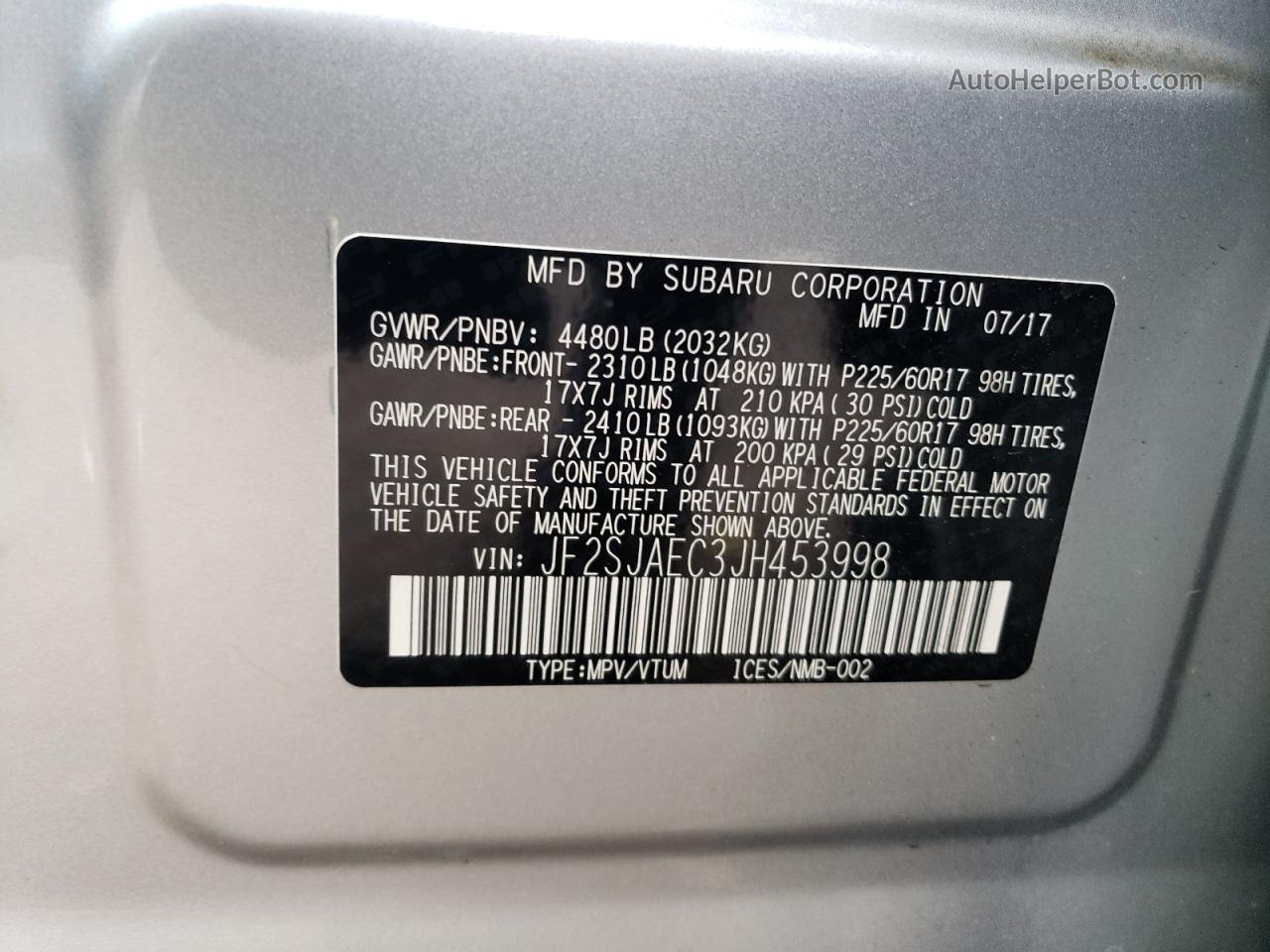 2018 Subaru Forester 2.5i Premium Серебряный vin: JF2SJAEC3JH453998