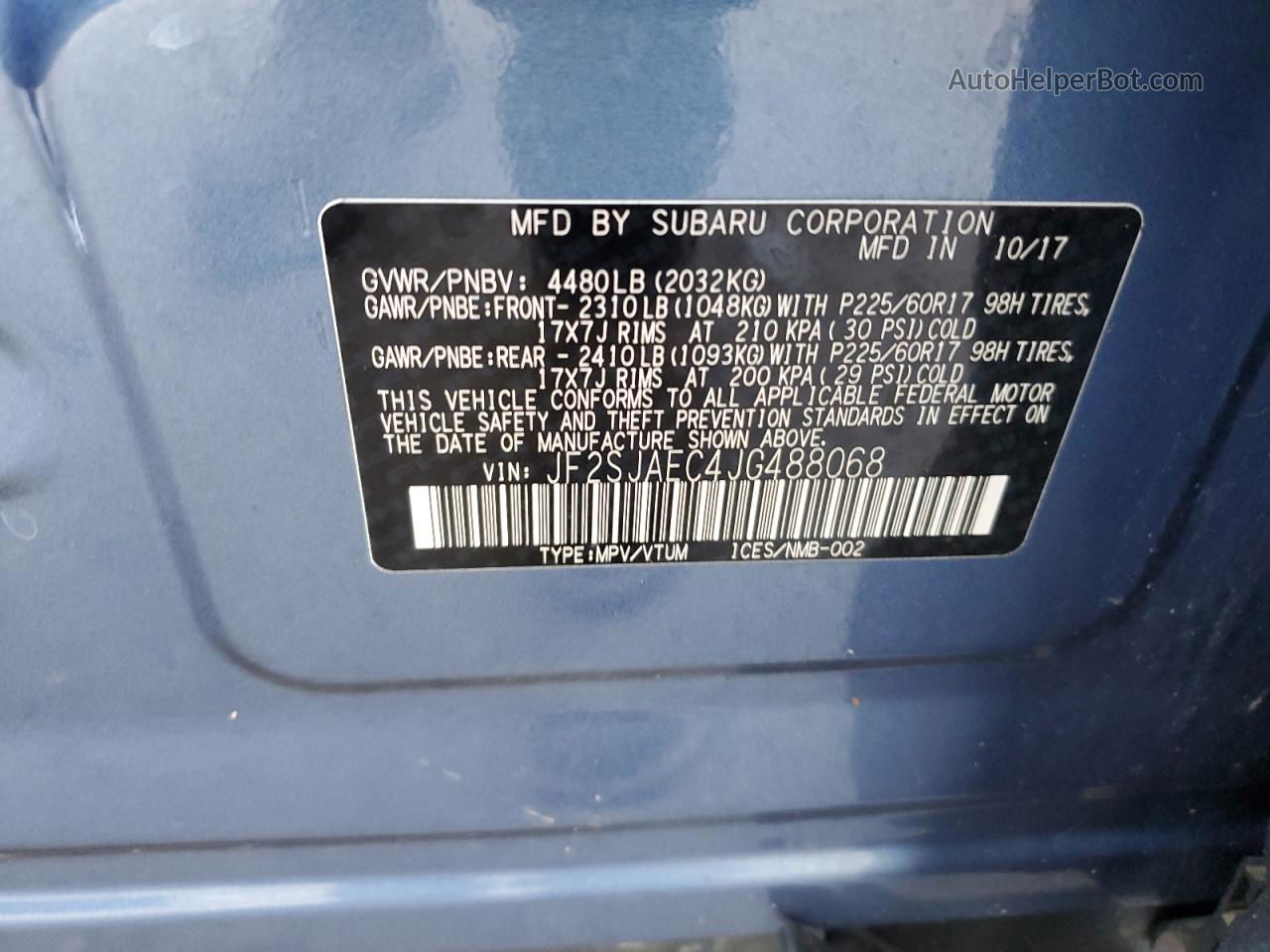2018 Subaru Forester 2.5i Premium Синий vin: JF2SJAEC4JG488068