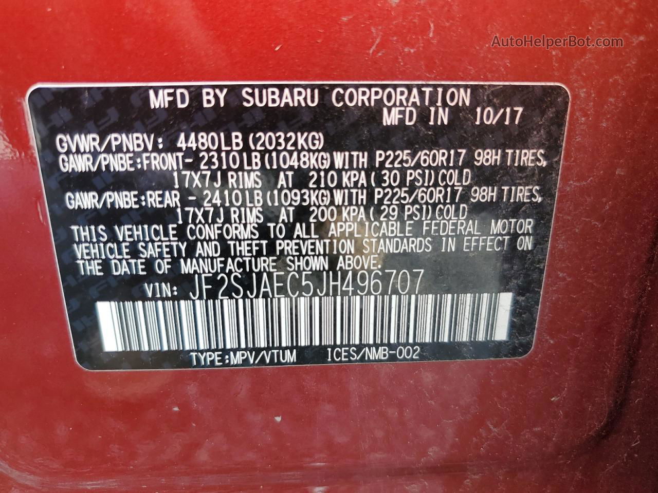 2018 Subaru Forester 2.5i Premium Red vin: JF2SJAEC5JH496707