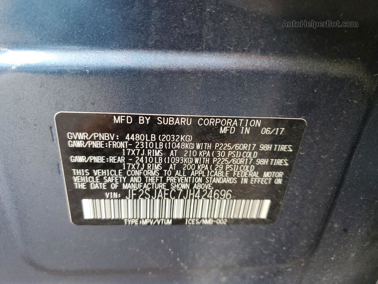 2018 Subaru Forester 2.5i Premium Blue vin: JF2SJAEC7JH424696